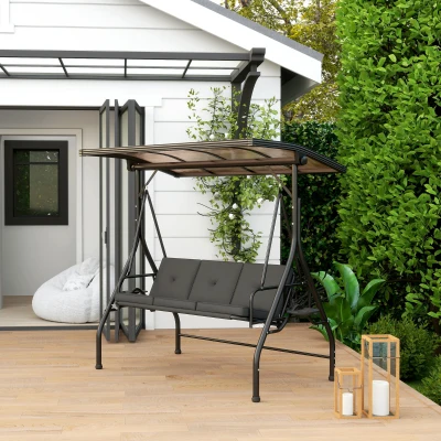 Outsunny 3-Seater Swing Chair Convertible with Canopy Black