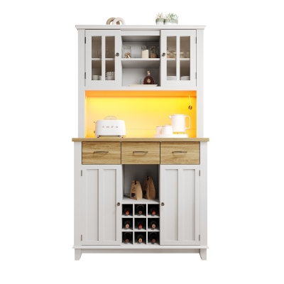 Mobile alto per cucina con illuminazione LED, Legno e Bianco