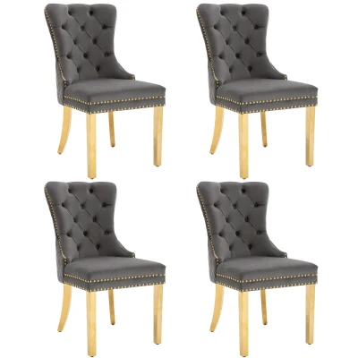 Set di 4 sedie da pranzo imbottite in velluto, Grigio