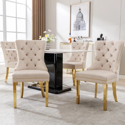 Set di 4 sedie da pranzo imbottite in velluto, Beige