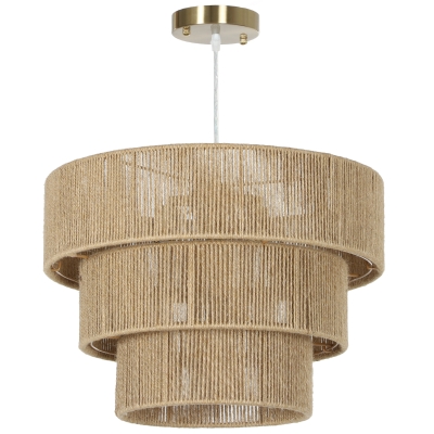 HOMCOM Hemp Rope Pendant Light 3-Layer Boho Light Brown