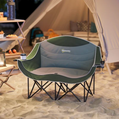 Outsunny Double Camping Chair Heavy-Duty Folding Green