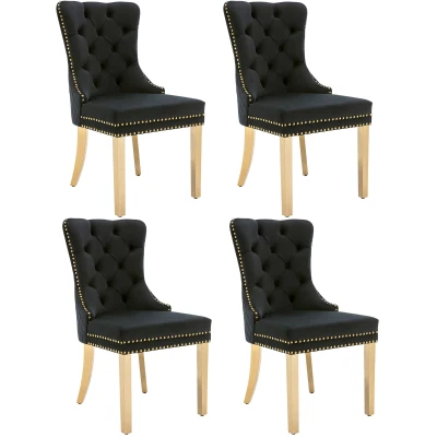 Set di 4 sedie da pranzo imbottite in velluto, Nero