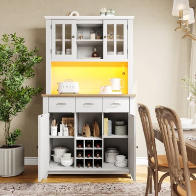 Mobile alto per cucina con illuminazione LED, Bianco