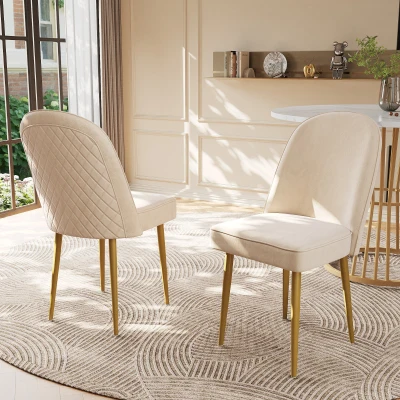 Ensemble de 2 chaises de salle à manger en velours, Beige