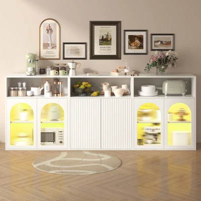 Buffet de rangement avec porte vitrée et éclairage LED, Blanc
