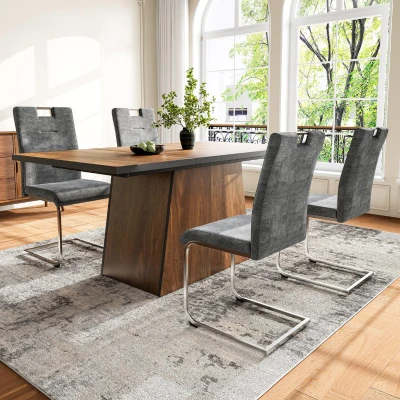 Ensemble de 4 chaises de salle à manger, tissu velours, Gris foncé