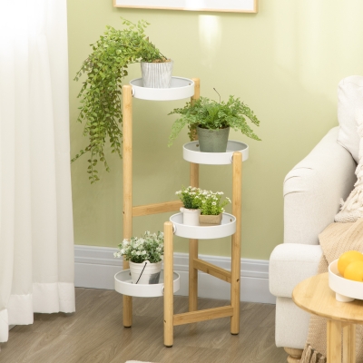 Suport pentru Plante cu 4 Rafturi, 28x28x80 cm, Alb