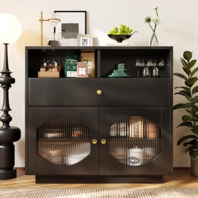 Credenza da cucina con ante in vetro, Nero