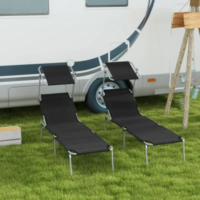 Outsunny Foldable Sun Lounger Set Adjustable Backrest Black