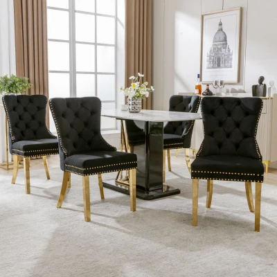 Set di 4 sedie da pranzo imbottite in velluto, Nero