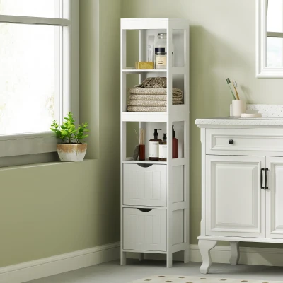 HOMCOM Mobile Bagno con 3 Ripiani Aperti e 2 Cassetti Bianco