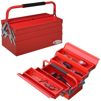 DURHAND Metal Tool Box 3 Tier Portable Storage Red 45x20cm