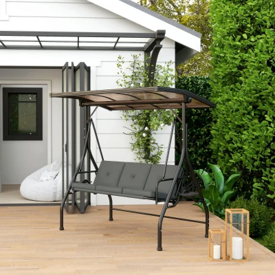 Outsunny 3-Seater Swing Chair Convertible Hammock Dark Grey