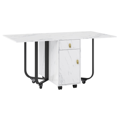 Tavolo da cucina versatile e pieghevole con ruote, Bianco+Nero