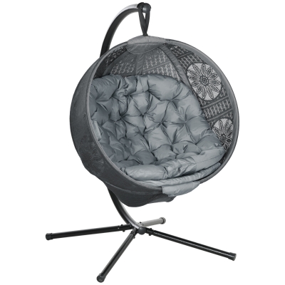 Outsunny Round Egg Basket Chair, with Steel Stand, Charcoal Grey