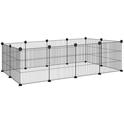 PawHut Recinto de Metal para Animais de Estimação Recinto Metálico com 12 Painéis para Pequenos Animais DIY 140x70x35 cm Preto