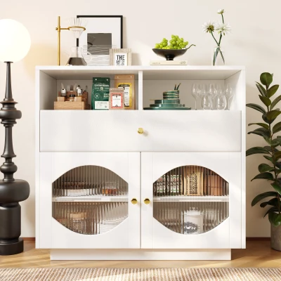 Buffet de cuisine avec portes vitrées, Blanc
