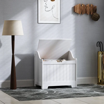HOMCOM Aufbewahrungstruhe, Holzkiste mit Deckel, viel Stauraum, modernes Design, Weiß