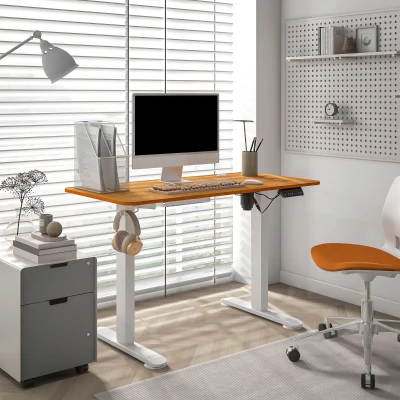 Vinsetto Escritorio Elevable Eléctrico con Altura Ajustable 3 Memorias para Oficina Hogar 120x60 cm Natural y Blanco