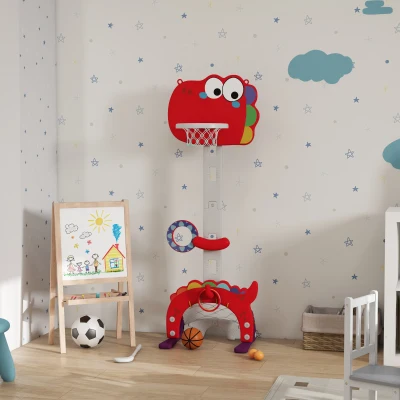 AIYAPLAY Canasta de Baloncesto para Niños Altura Ajustable con Fútbol ​​Golf Lazo Juego de Lanzamiento de Pelota Rojo
