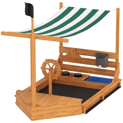 Outsunny Piaskownica z osłoną przeciwsłoneczną Piracki Statek, w zestawie zestaw kuchenny dla dzieci, Drewno Jodłowe, 180 x 103 x 144,5 cm, Pomarańczowy