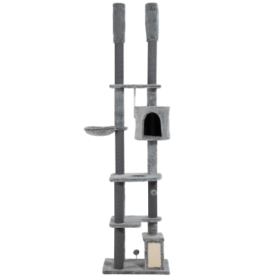 PawHut 225-255cm Floor to Ceiling Cat Tree, Large Cat Tower w/ Cat Scratching Posts, Ramp, Cat House