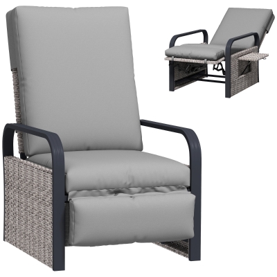 Outsunny Rattan Reclining Lounge Chair with Cushion Grey
