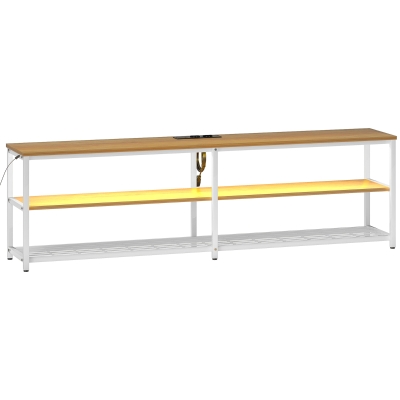 HOMCOM Mueble de TV con Luces LED Control Remoto Extensión para Cargar 2 Compartimentos para Televisión de 65 Pulgadas Natural