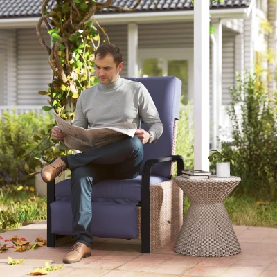 Outsunny Rattan Reclining Lounge Chair with Cushion Brown/Blue