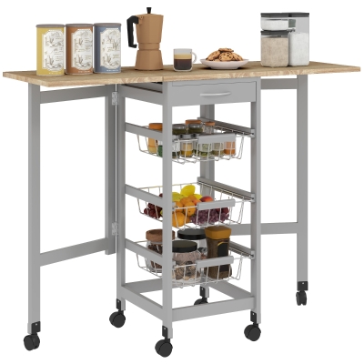 HOMCOM Carrello da Cucina con 3 Cestini, Cassetto e 2 Ribalte