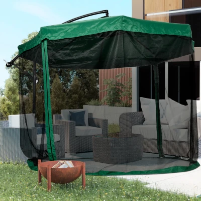 Outsunny Ombrellone da Giardino 3x3m con Zanzariera Verde