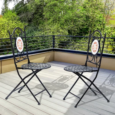 Outsunny Conjunto de 2 Cadeiras Dobráveis de Jardim Cadeiras com Mosaico Carga Máxima 120 kg 50x40x94,5 cm Preto