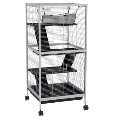 PawHut Cage Portable 4 Niveaux avec Hamac et Roulettes