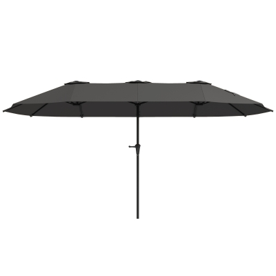 Outsunny Chapéu de Sol Duplo 4x2,2 m Chapéu de Sol para Jardim com Manivela Manual Impermeável e Proteção UV30+ Cinza Escuro