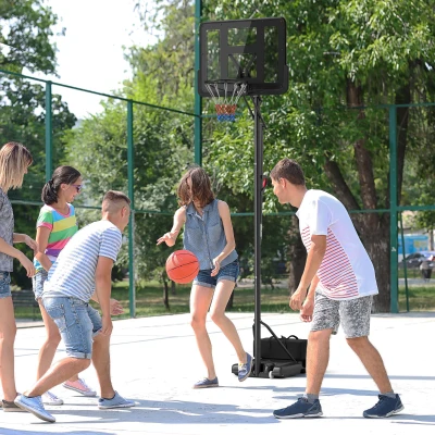 SPORTNOW Tabela de Basquetebol de Exterior com Altura Ajustável Suporte Rodas Base Recarregável e Bolsa de Peso 90x60x305 cm Preto
