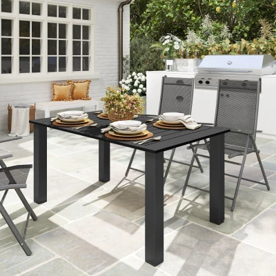 Outsunny Rectangle Metal Dining Table with Parasol Hole Black