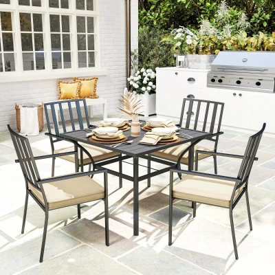 Outsunny 5-Piece Outdoor Dining Set with Cushions Black