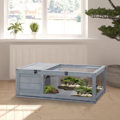 PawHut Schildpaddenverblijf van hout met opklapbare bovenkant 91x60,5x32 cm, Grijs