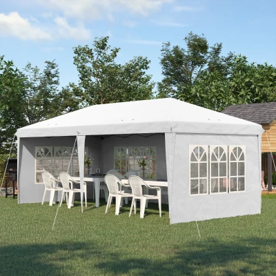 Outsunny Opvouwbare paviljoen, feesttent, 4 grote ramen, afneembare zijwanden, metalen frame, 5,85 x 2,95 x 2,7 m, wit
