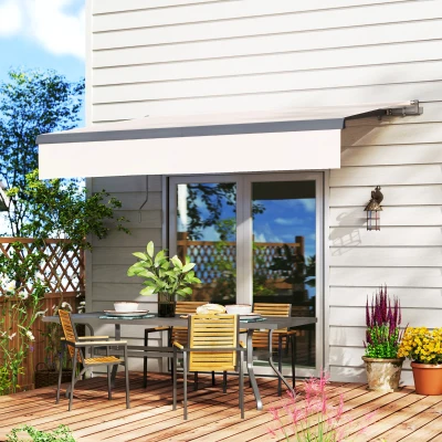 Outsunny Toldo Retrátil Manual para Jardim Ajustável com Manivela Proteção UV Estrutura de Metal e Alumínio 295x200 cm Creme