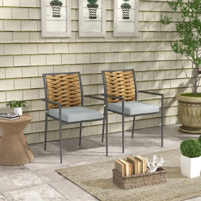 Outsunny Gartenstühle Outdoor-Stühle Terrassenstühle, wetterbeständig, modernes Design, 57 x 58 x 87cm, Grau