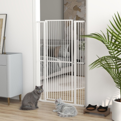 PawHut Barreira para Cães Extra Alta com Largura Ajustável 77-104 cm Barreira de Segurança para Cães e Gatos com 2 Extensões  Branco