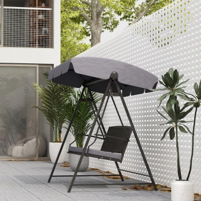 Outsunny Baloiço de Jardim para 3 Pessoas Banco Baloiço com Toldo Ajustável Almofada e Estrutura de Aço 205x133x181 cm Cinzento