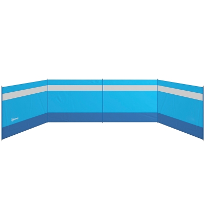 Outsunny Corta Vento para Campismo de 4 Painéis 725x140 cm com Painel Superior Transparente Postes de Aço Estacas e Bolsa de Transporte Azul