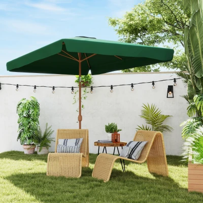 Outsunny Sombrilla de Terraza Exterior 300x200x235 cm con Ángulo Ajustable Mástil de Aluminio Manivela y Protección UV 50+ Verde