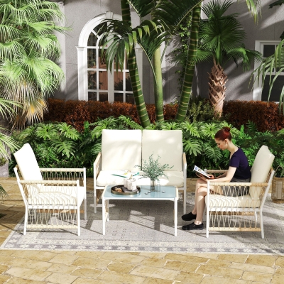 Outsunny 4pc Rattan Patio Furniture Set Khaki