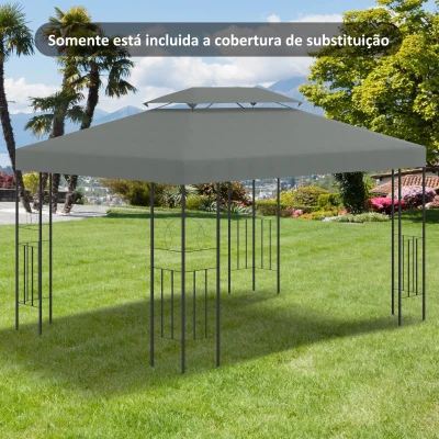 Outsunny Toldo de Substituição 4x3m para Pérgola de Jardim 2 Níveis Respirável com 10 Orifícios de Drenagem Cobertura de Substituição de Pérgola Exterior Cinza