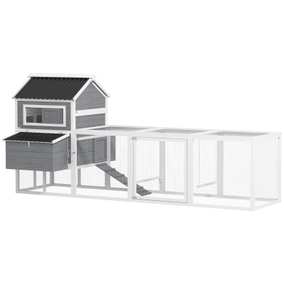 PawHut Galinheiro para Exterior Galinheiro de Madeira para 10-15 Galinhas com Baloiço Perchas Bandeja Removível e Rampa 315,5x150,5x140,5 cm Cinza