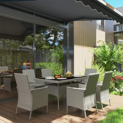 Outsunny Rattan 6-Seater Dining Set with Cushions Grey